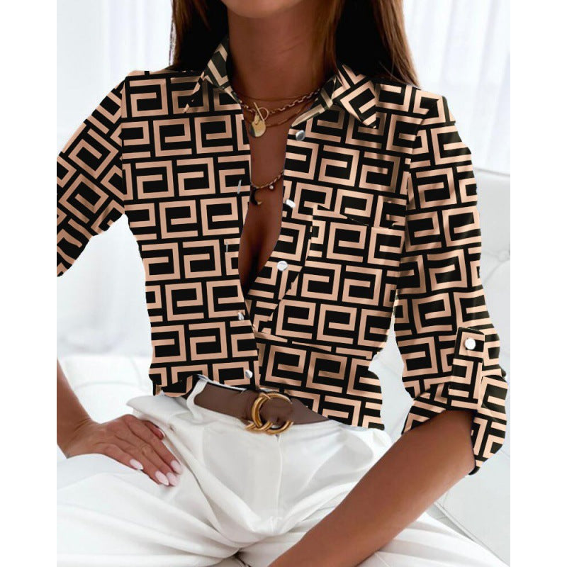 Women's satin blouse with graphic all-over print and tailored fit Mune Fashion
