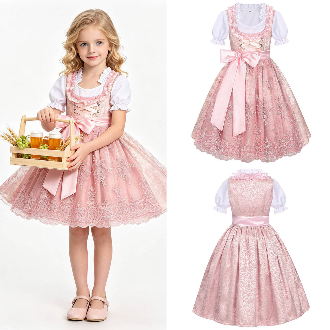 Ladies' traditional children's dirndl with embroidered apron and ruffled blouse Mune Fashion