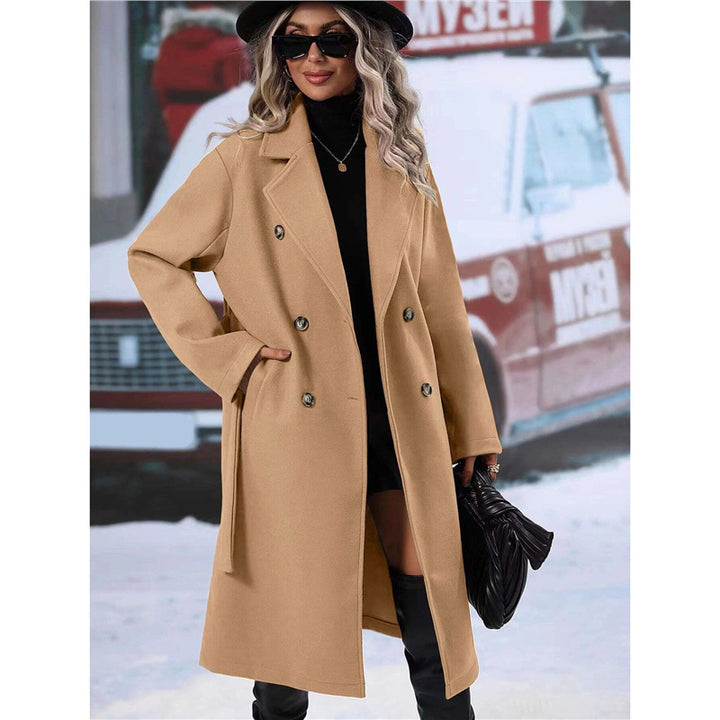 Women's double-breasted wool coat with belt and wide lapel collar Mune Fashion