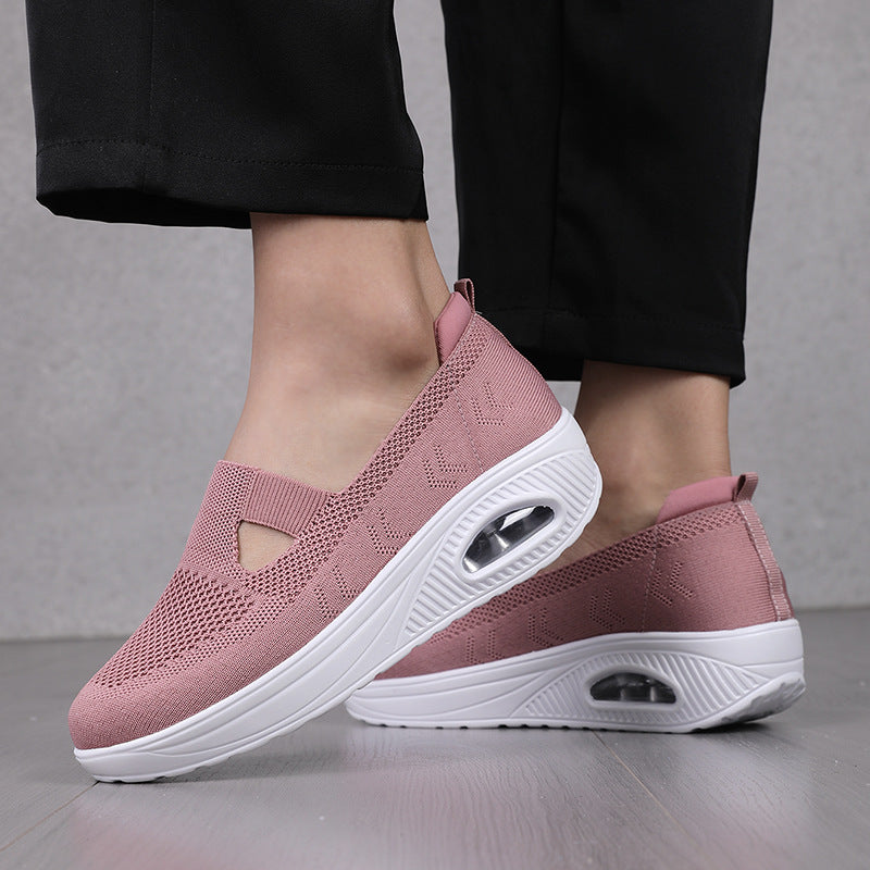 Women's nan comfort slip-on with visible air-cushion wedge sole breathable knit and elastic V-insert Mune Fashion