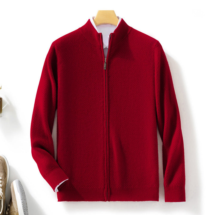 Men's Fine Structured Cardigan with Stand-Up Collar and Full-Length Zipper Mune Fashion