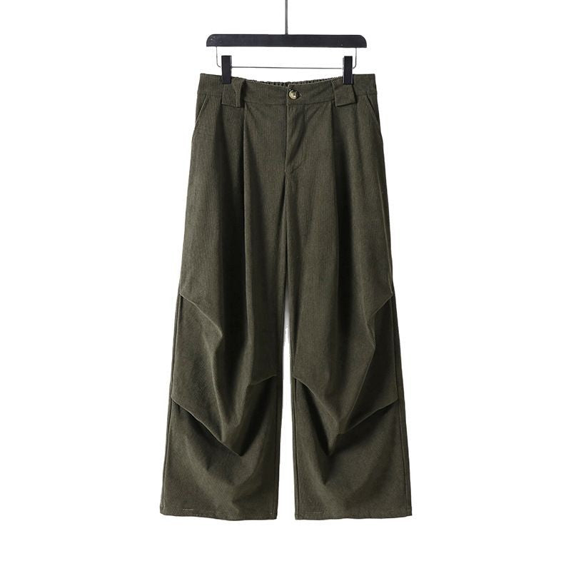 Women's Wide Cord Pants with High Waist, Pleats and Side Pockets Mune Fashion