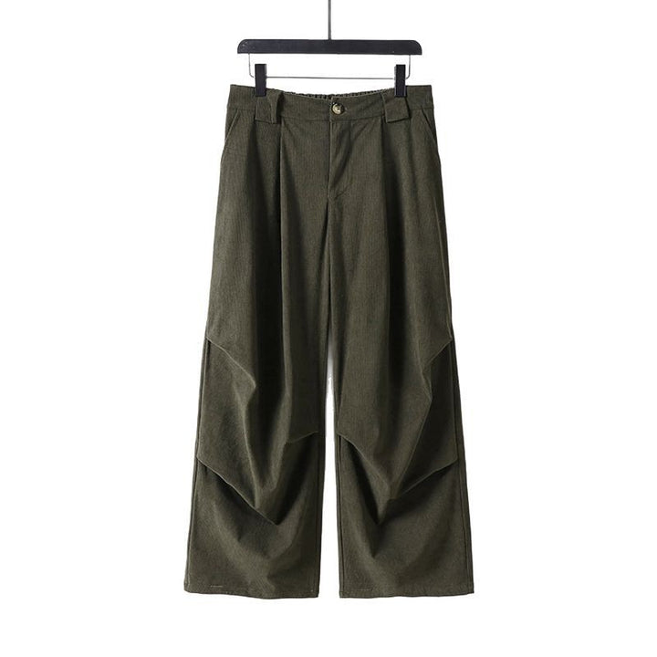 Women's Wide Cord Pants with High Waist, Pleats and Side Pockets Mune Fashion