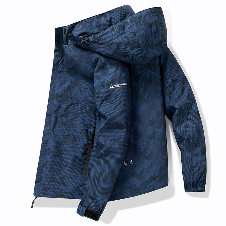 Men's Waterproof Outdoor Jacket with Adjustable Hood Collar Mune Fashion