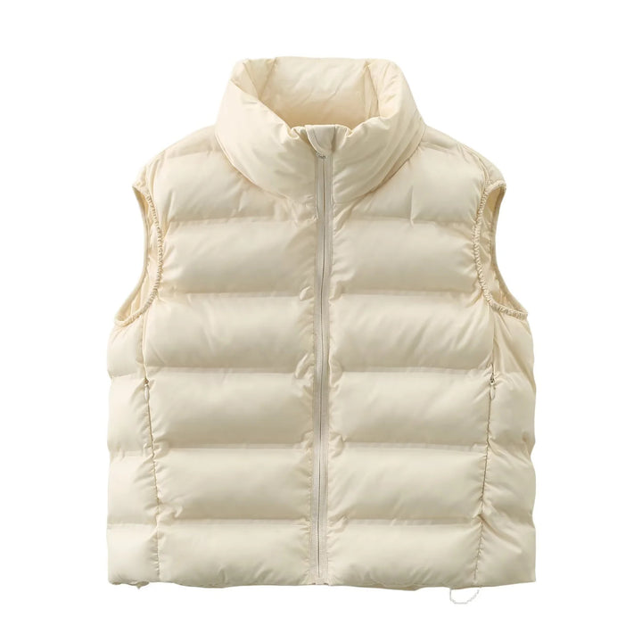 Ladies nan quilted thermal vest with high stand-up collar, side zip pockets, and adjustable hem Mune Fashion