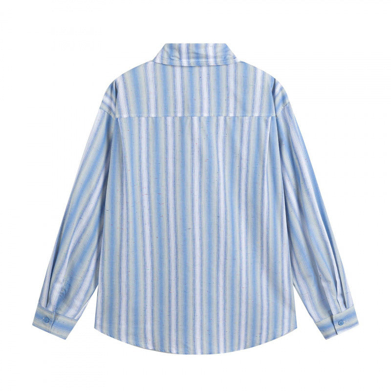 Men's Loose-Fitting Cotton Shirt with Vertical Stripes and Rounded Hem Mune Fashion