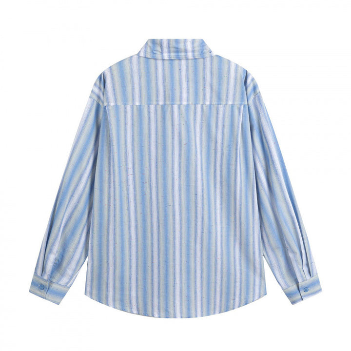 Men's Loose-Fitting Cotton Shirt with Vertical Stripes and Rounded Hem Mune Fashion