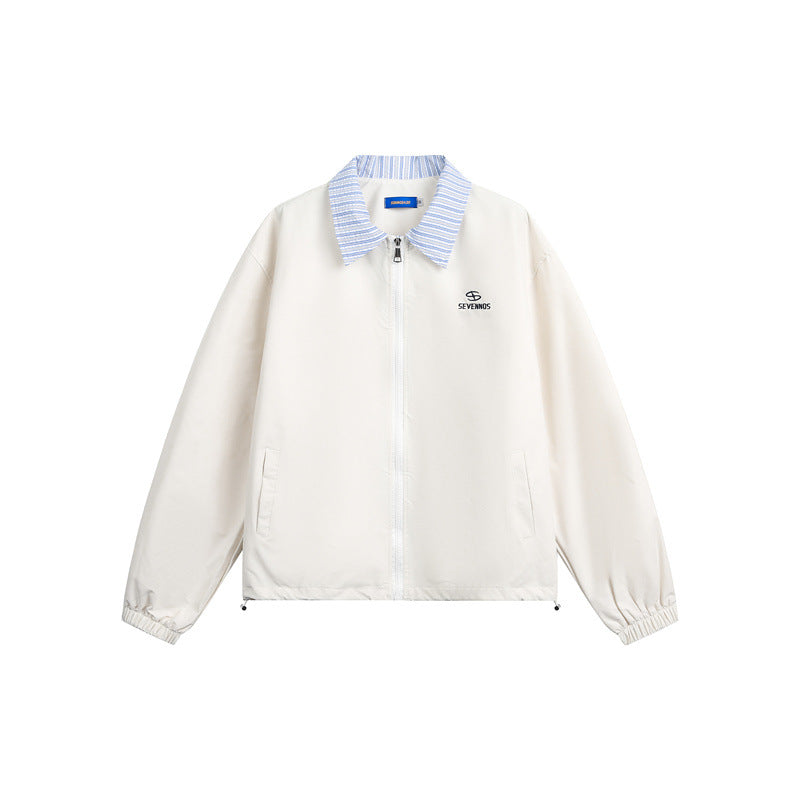 Men's Lightweight Boxy Transitional Jacket with Contrast Collar Elastic Hem Finishes and Concealed Zipper Mune Fashion