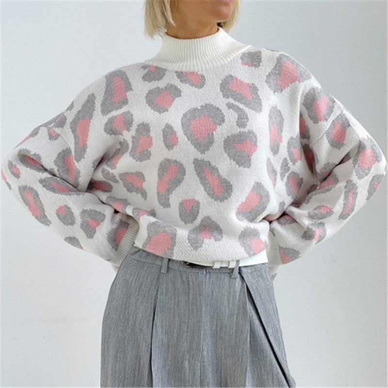 Women Oversize Turtleneck Jumper with Leo Jacquard and Ribbed Cuffs Mune Fashion