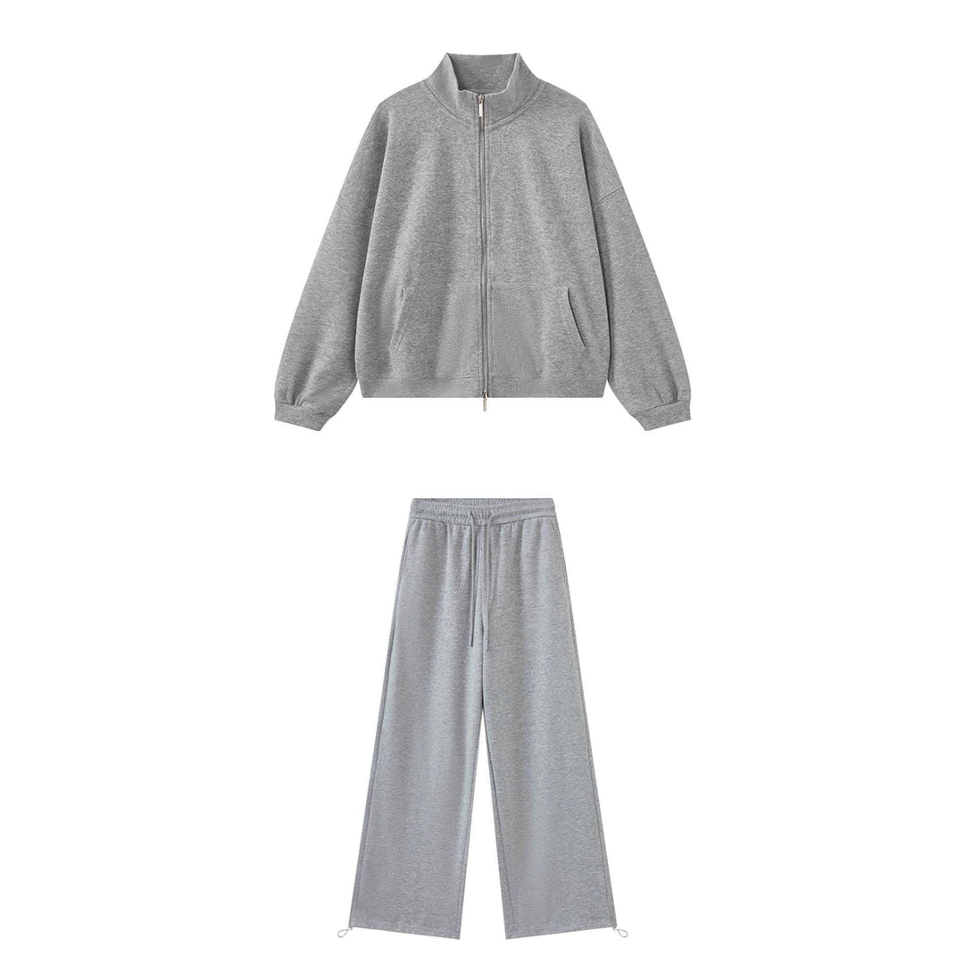 Women's zip sweatshirt with stand-up collar and wide jogging pants set Mune Fashion