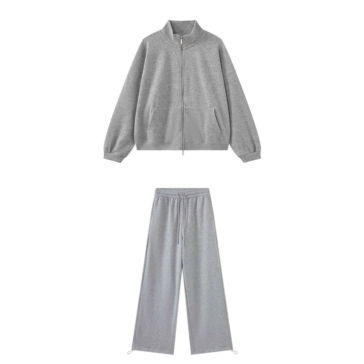 Women's zip sweatshirt with stand-up collar and wide jogging pants set Mune Fashion