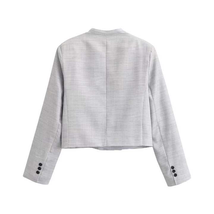 Women's collarless cropped blazer with boxy silhouette and double-button row Mune Fashion