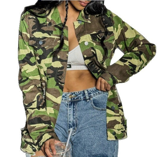 Women's Camouflage-Utility-Jacket in Oversized-Fieldstyle with Flap Pockets Mune Fashion