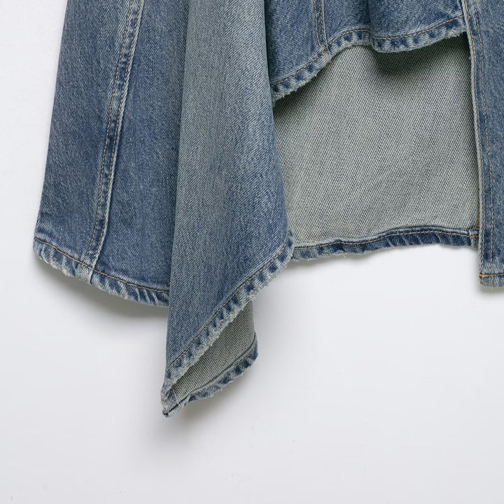 Women's Asymmetrical Denim Wrap Skirt with Inserts and Pockets Mune Fashion