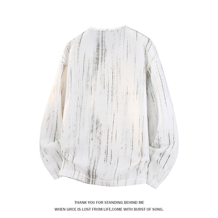 Men's Oversize Knit Sweater with Henley Neck and Fine Structure Stripe Mune Fashion