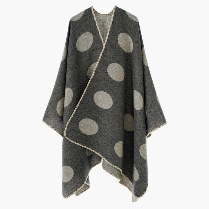 Women's dot overlay cape made of wool blend with decorative stitch Mune Fashion