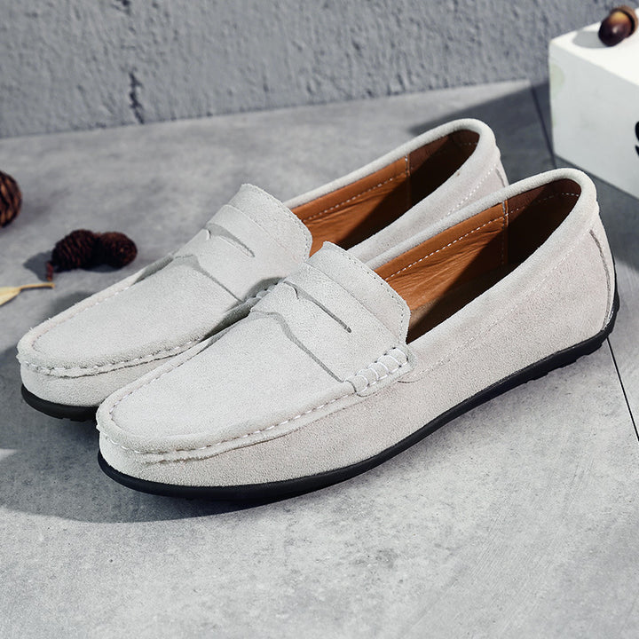 Men's elegant suede loafers with hand-stitched moccasin seam and non-slip rubber tread sole Mune Fashion