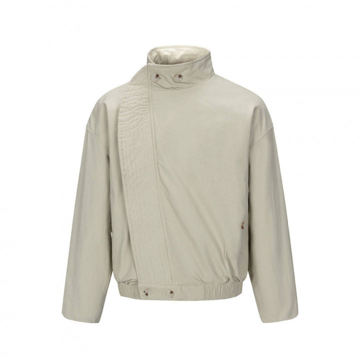 Men's Asymmetric Short Jacket with Stand Collar, Quilted Front Placket and Elastic Hem Mune Fashion