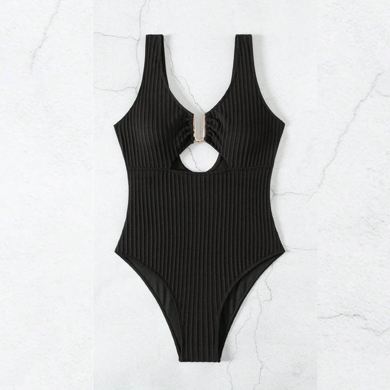 Women Cut-Out Swimsuit with Elegant Ribbed Design Mune Fashion