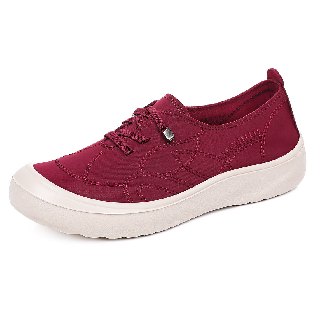 Women's nan elastic slip-on comfort sneaker with decorative decorative stitching, padded heel support, and cushioning lightweight profile sole Mune Fashion