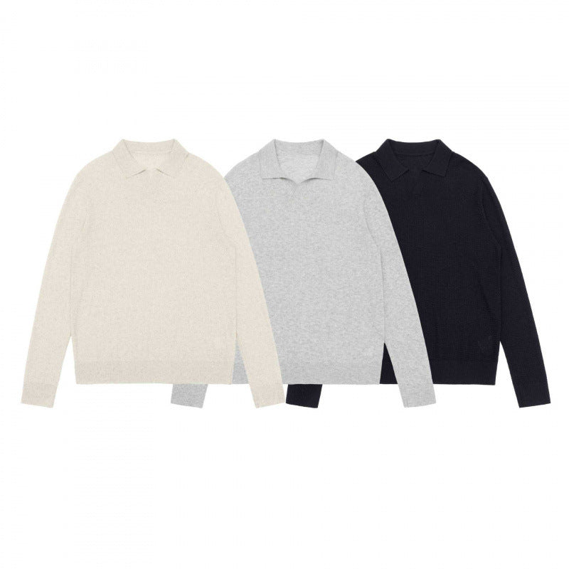 Unisex Fine knit polo with open polo collar, lightweight mélange knit and ribbed finishes Mune Fashion