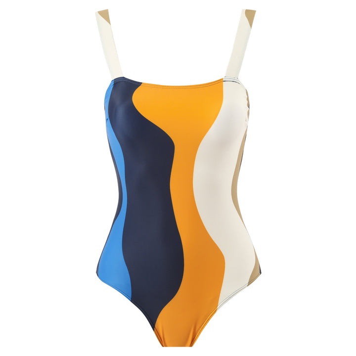 Women's One-Piece Swimsuit with Modern Wave Pattern Mune Fashion