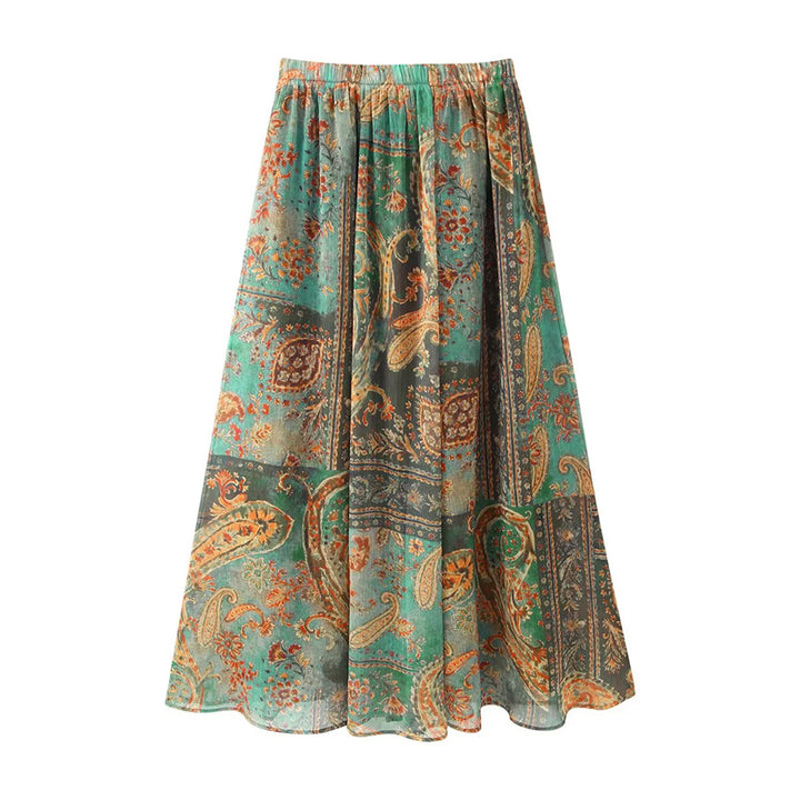 Women nan flowing maxi skirt with elastic waistband, paisley print and airy chiffon look Mune Fashion