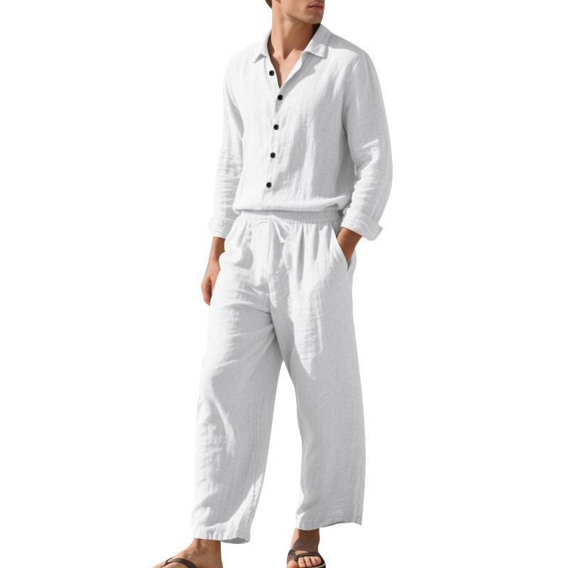 Men's Casual Linen Suit with Elastic Waistband and Comfort Fit Mune Fashion