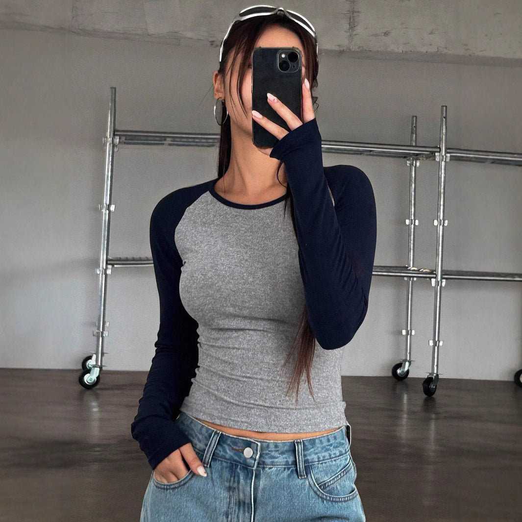 Women's Fitted Raglan Long Sleeve Shirt with Stretch and Thumb Hole Mune Fashion