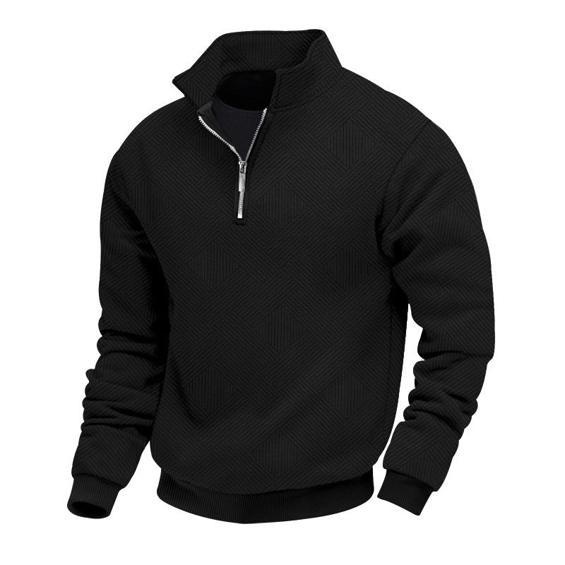Men's Half-Zip Knit Sweater with Geometric Structure and Stand Collar Mune Fashion