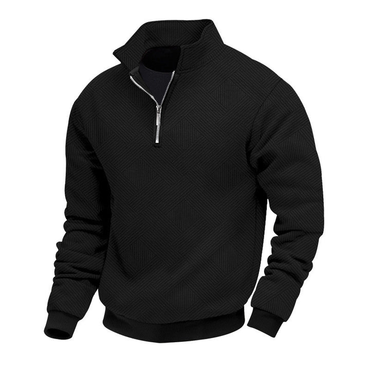 Men's Half-Zip Knit Sweater with Geometric Structure and Stand Collar Mune Fashion