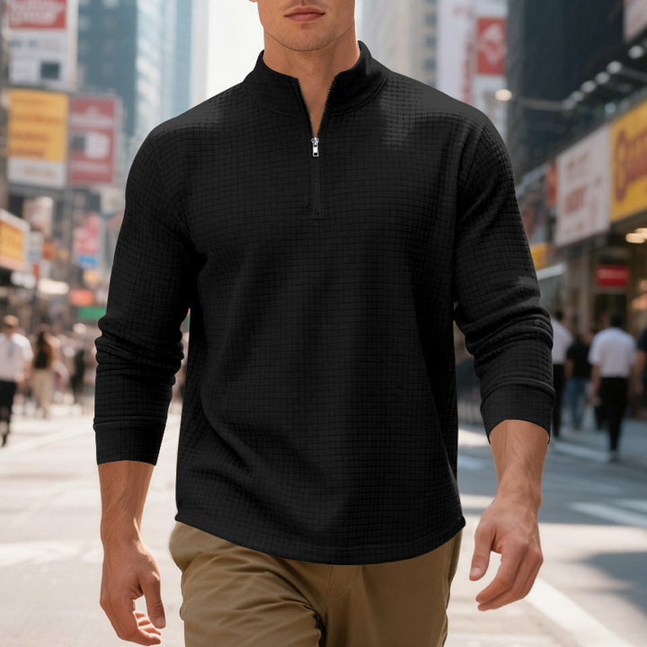 Men's structured half-zip waffle shirt with stand-up collar and breathable wearing comfort Mune Fashion