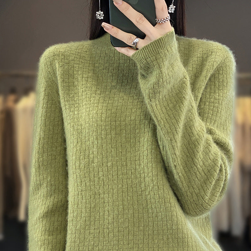 Women's Soft Boxy Mock Neck Sweater in Mohair Look with Fine Box Rib Structure Mune Fashion