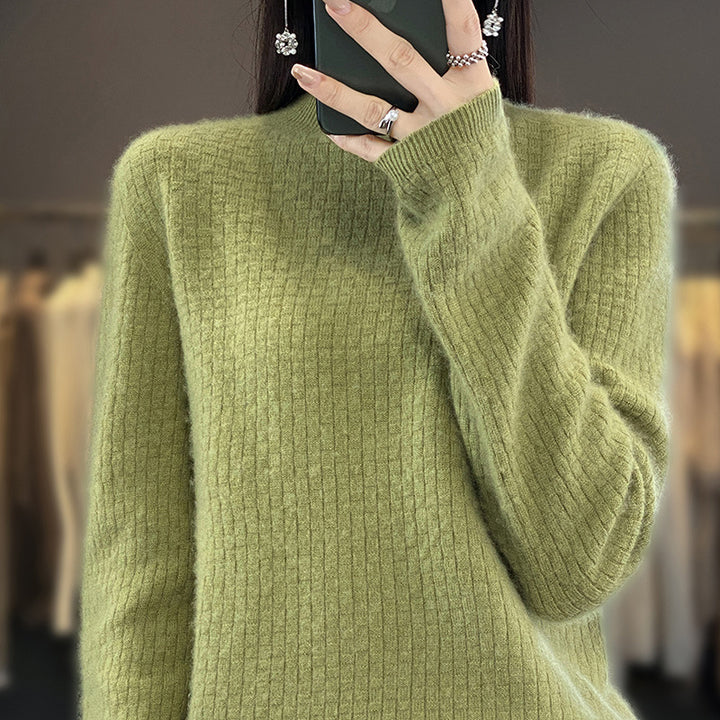 Women's Soft Boxy Mock Neck Sweater in Mohair Look with Fine Box Rib Structure Mune Fashion