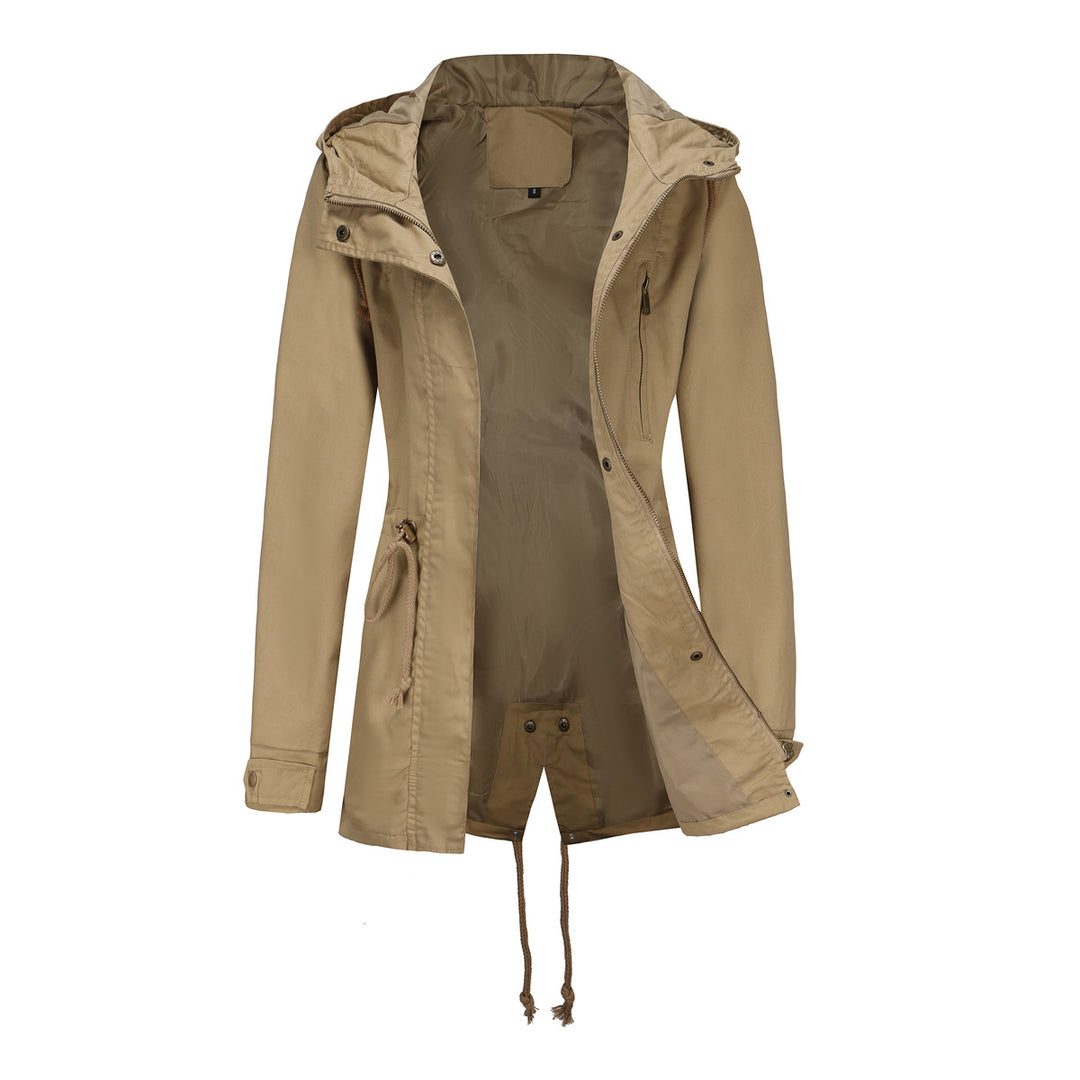 Women's slightly tailored light parka with hood drawstring and two-way zipper Mune Fashion