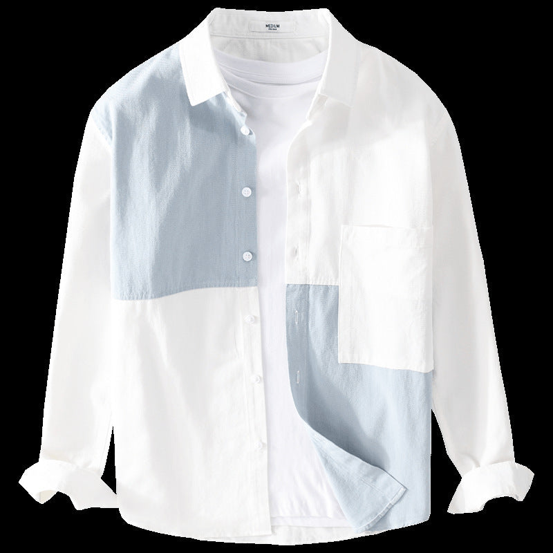 Men's shirt in color block look made of lightweight cotton blend with Kent collar Mune Fashion