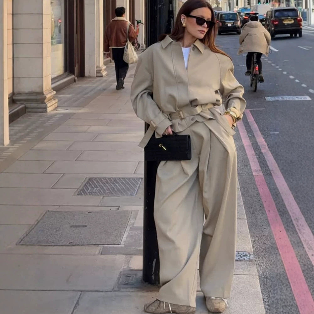 Women Tailored Short Trench Coat with Tie Belt, Raglan Sleeves and Concealed Button Placket Mune Fashion