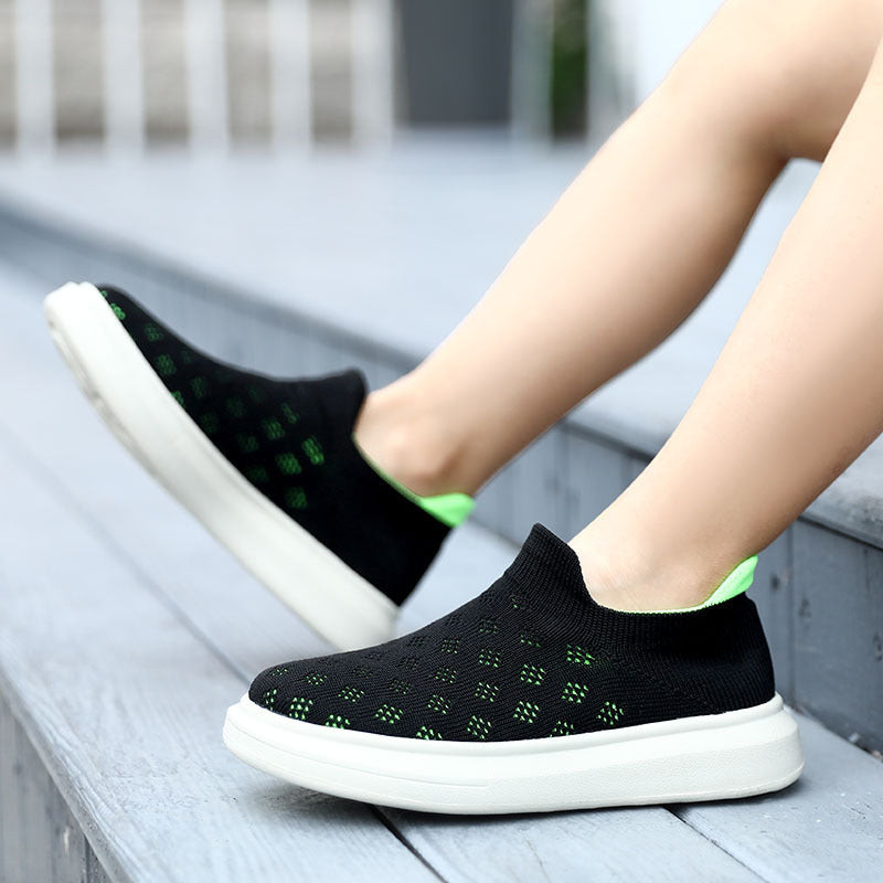 Women's sock-like knitted slippers with perforated hole pattern and shock-absorbing platform sole Mune Fashion