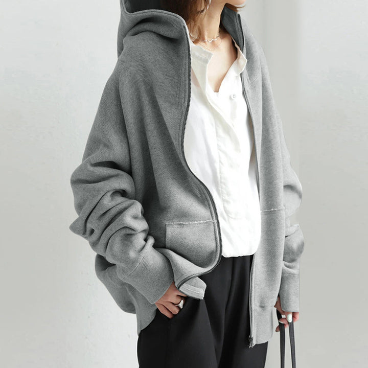 Women's oversized zip-up hoodie with kangaroo pocket made of fluffy fleece Mune Fashion