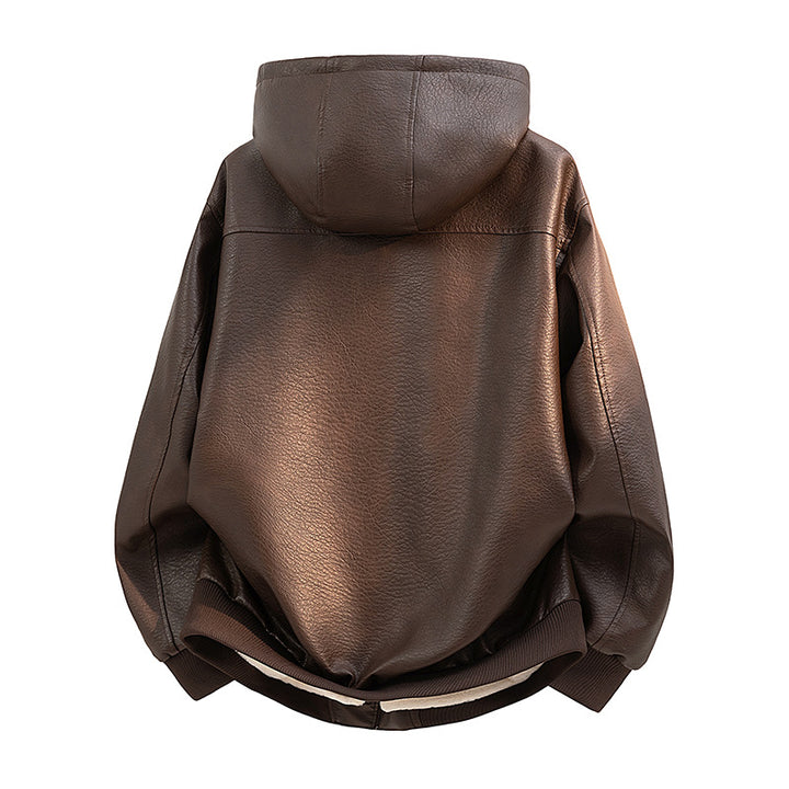 Men's leather hooded jacket with teddy lining Mune Fashion