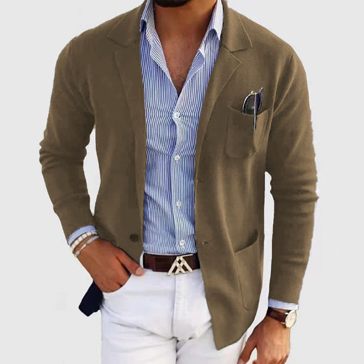 Men's casual knit blazer in jacket style with breast pocket and patch pockets Mune Fashion