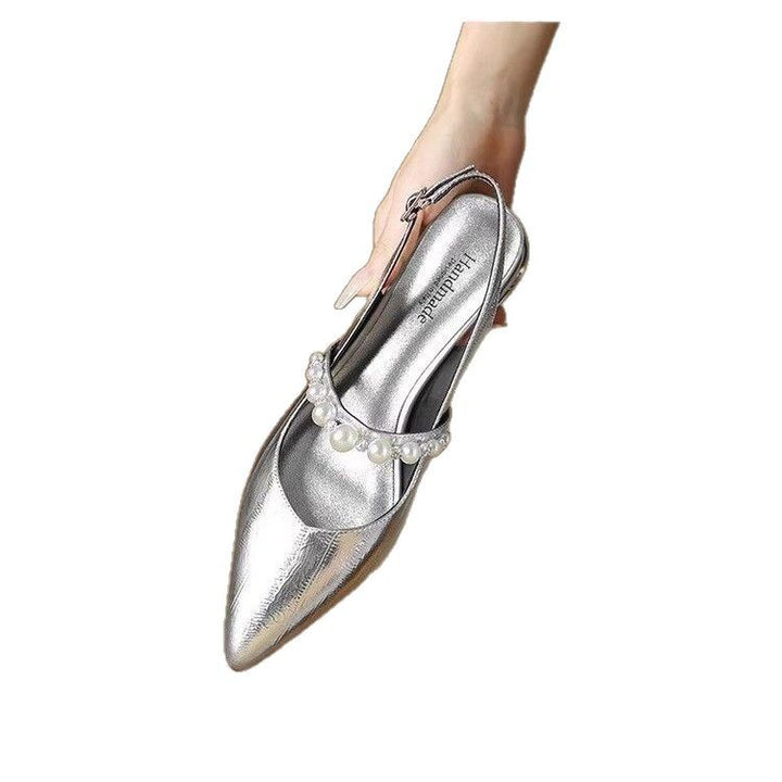 Women's lace Slingback Mules with pearl strap and sculptural heel Mune Fashion