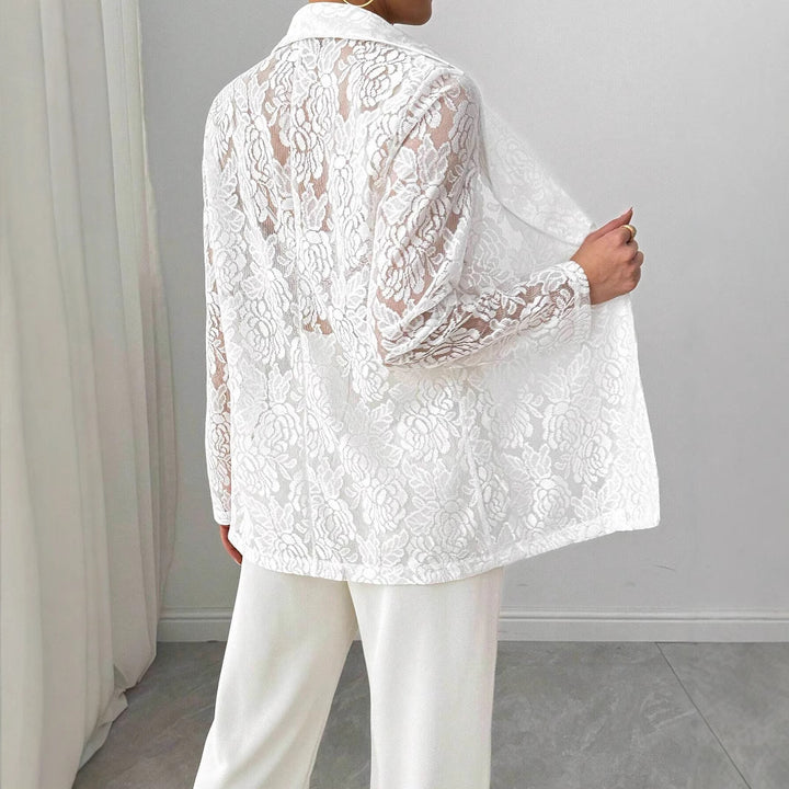 Ladies nan lace blazer with shawl collar and floral transparency Mune Fashion