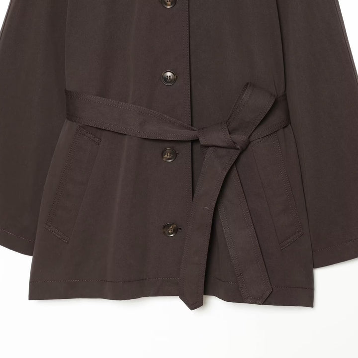 Women Short Trench Cape with Waist Belt, Epaulettes and Patch Pockets Mune Fashion