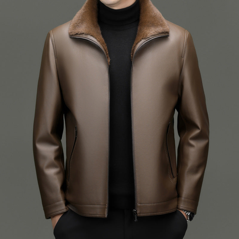 Men's padded faux leather jacket with fur collar and zipper Mune Fashion