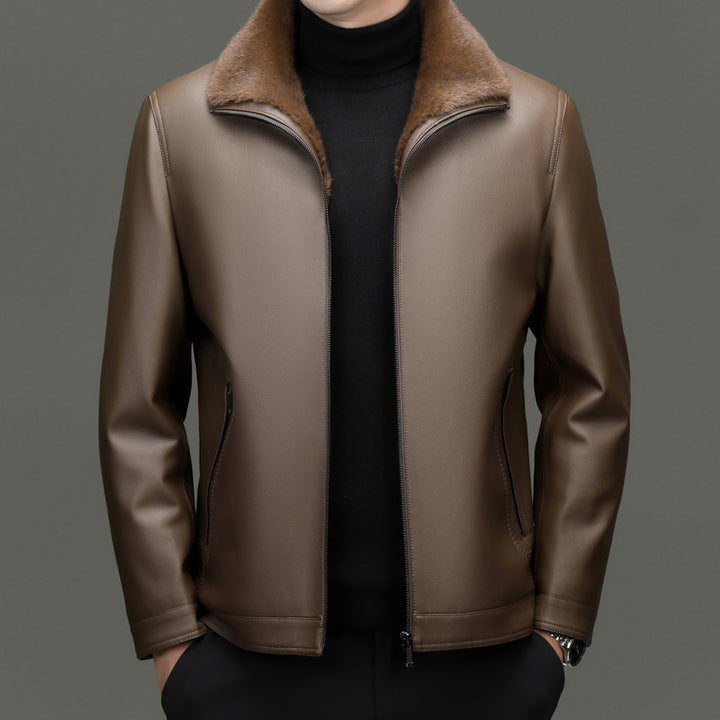 Men's padded faux leather jacket with fur collar and zipper Mune Fashion