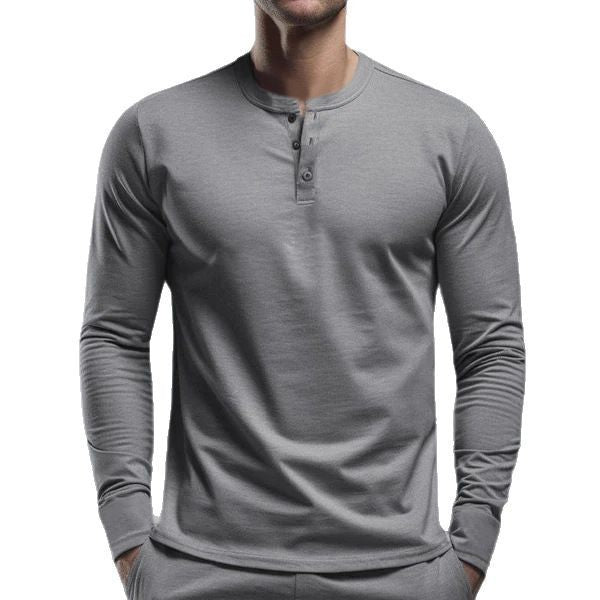Men's long-sleeve Henley longsleeve with standing collar, 3-button placket, and elastic cotton stretch Mune Fashion