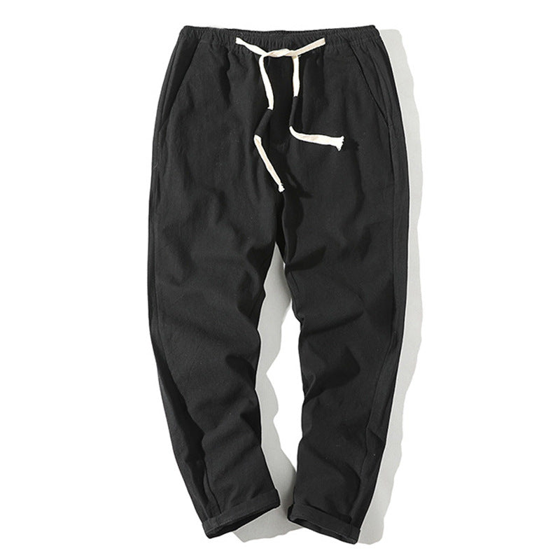 Men's lightweight linen trousers with elastic waistband and drawstring, tapered fit and roll-up hem Mune Fashion