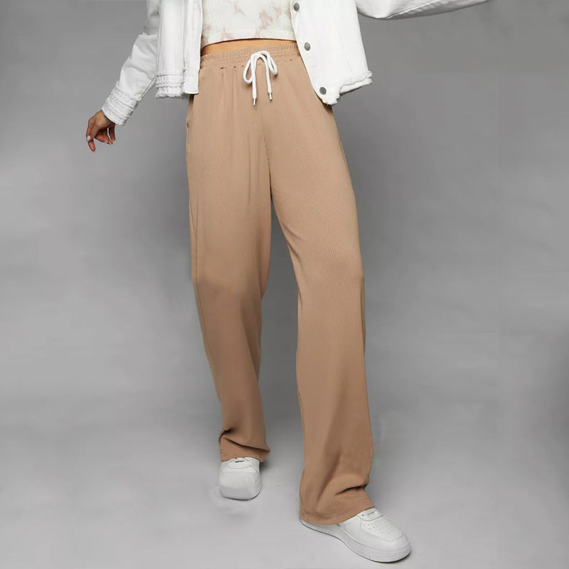 Ladies wide high-cut lounge pants with elastic waistband and drawstring Mune Fashion