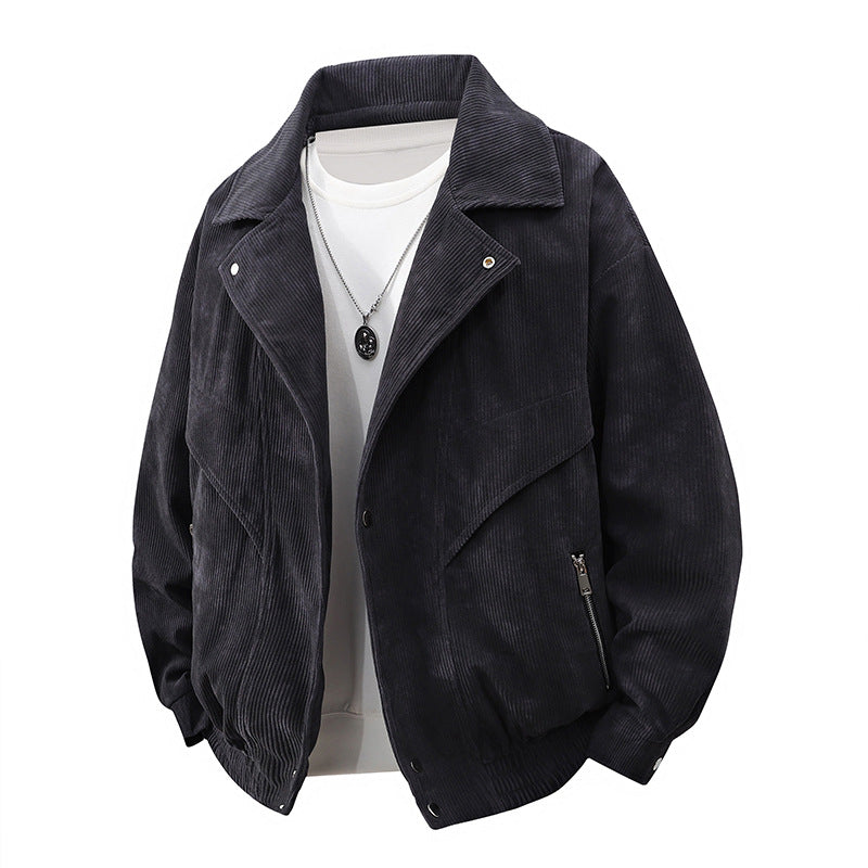 Men's Nano Oversized Cord Jacket with Wide Lapel, Zipper Pockets, and Elastic Hem Mune Fashion